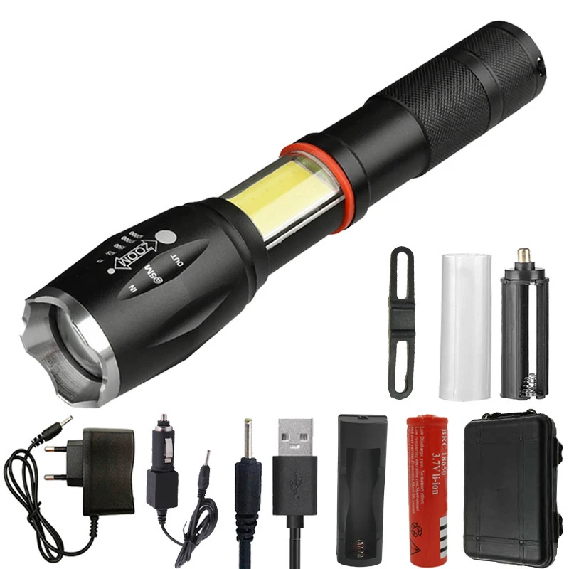 

Z201005A LED Flashlight 5000LM XML-T6 + COB waterproof Torch Zoomable Aluminum alloy Tactics lantern For Camping Portable light