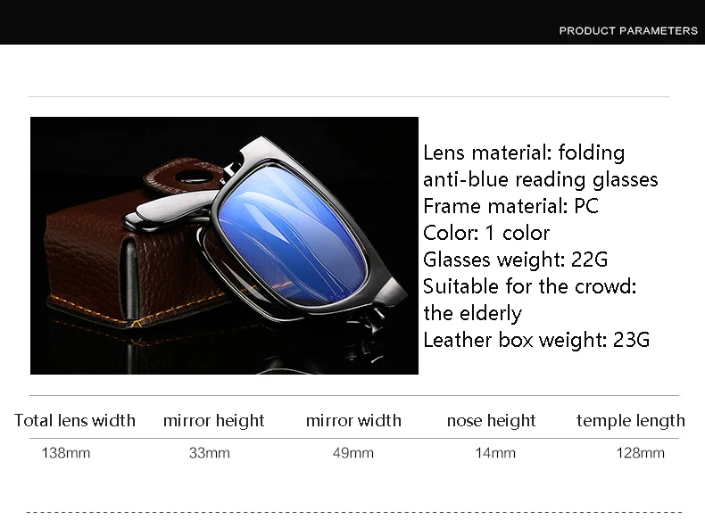 Унисекс складной Анти-синий светильник очки для чтения складной прицел увеличительные защитные очки диоптрий+ 1,0~ 4,0 дальнозоркости очки полная оправа