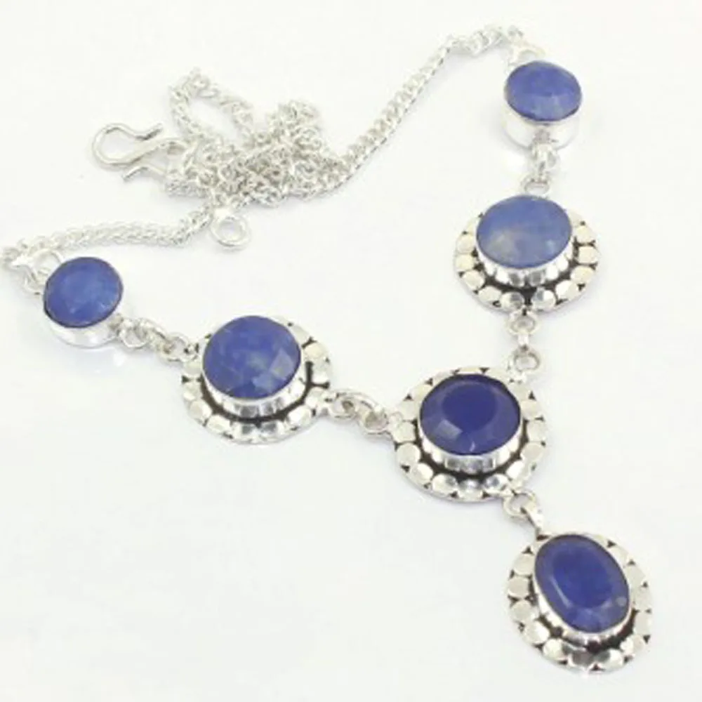 

Sapphires Necklace Silver Overlay over Copper, 44.5 cm , N3512
