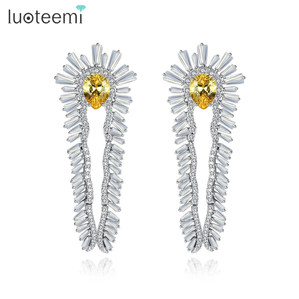 

LUOTEEMI Exquisite Irregular Long Drop Earrings for Women Wedding Party Luxury CZ Double Colors Jewelry Oorbellen Christmas Gift