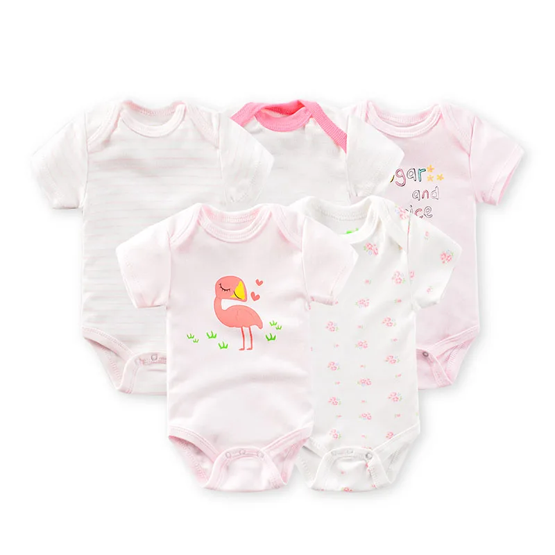 

5 Pieces/lot Summer Baby Girl's Bodysuits One-Pieces Infant Clothes Flower Flamingo Printed Cotton Newborn Jumpsuits Bodysuit