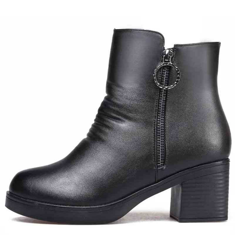 Wolle Schnee Zxryxgs Einem Neue Marke 2018 Winter High Rindsleder Dick Mit Heels Stiefeletten Pelz Schuhe Schwarzes Stiefel Frauen OqwOHfrI