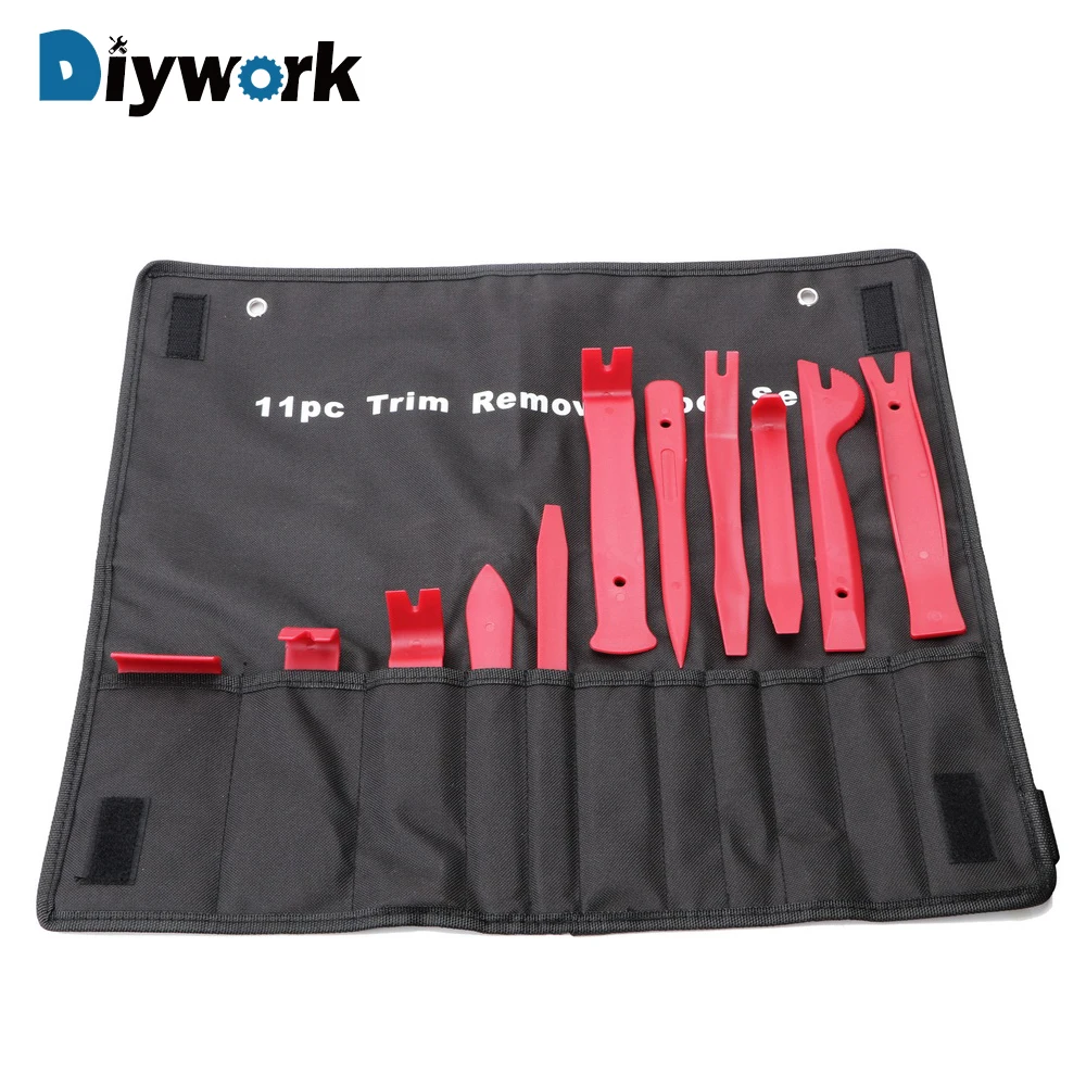 

DIYWORK 11pcs/set Pry Car Door Molding Dash Panel Trim Tool Kit Auto Upholstery Tools Trim Removal Tool Set Nylon Storage Bag