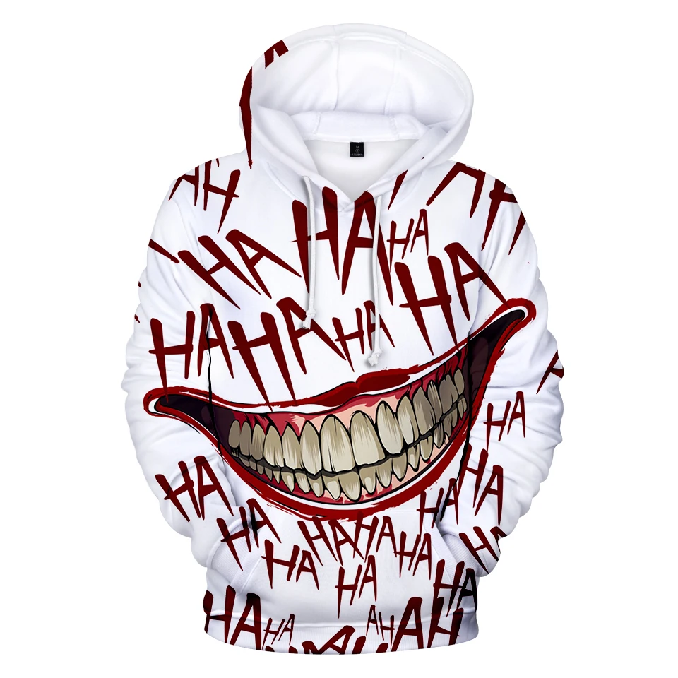 Men's Trendy Joker 3D Print Hoodie White Haha