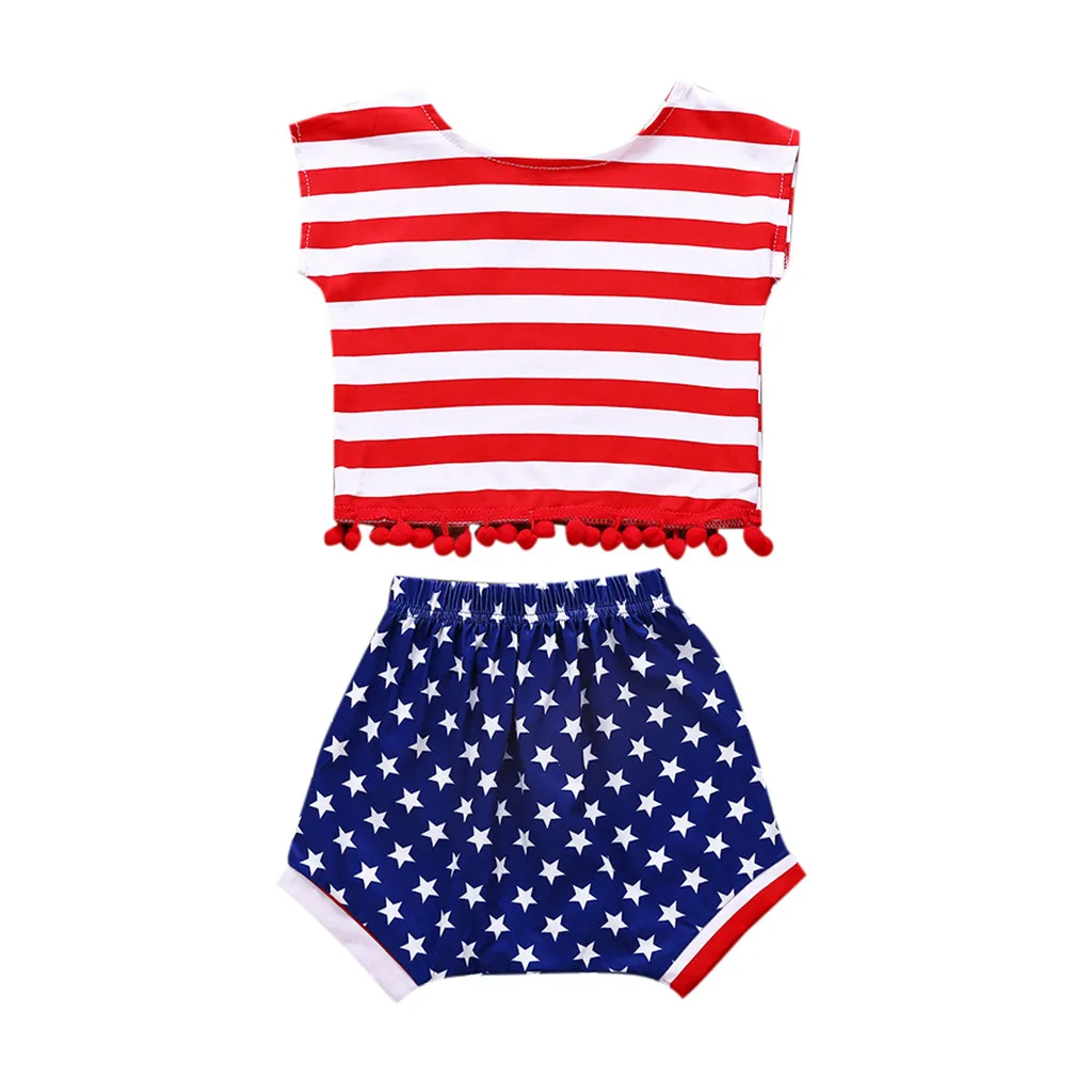 

Summer Newborn Baby Girl Clothes Cotton Casual Fashion Clothes Stars Striped Tops Shorts 4th Of July Outfits Sets k0312
