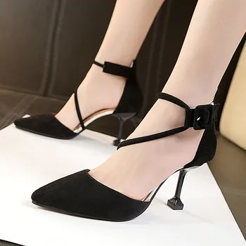 

Vogue Summer Women High Heels Sandals Buckle Sexy Thin Heeled Lady Sandal Ankle Strap Leather High-heeled Shoes