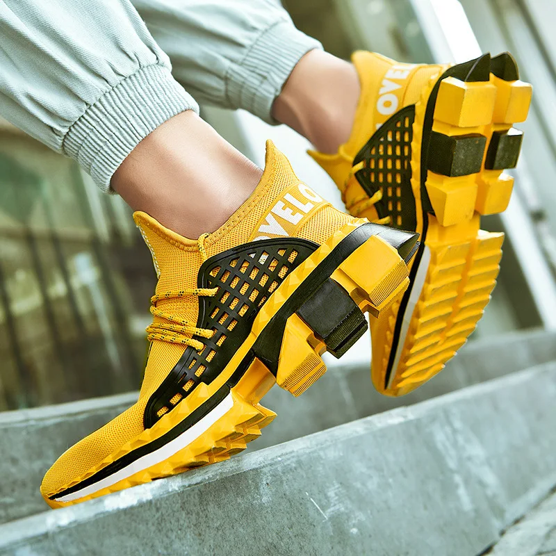 

Ins Men Chunky Sneakers Spring Summer Thick Bottom Shoes Breathable Hip Hop fly weaving Sneakers Tenis Masculino Adulto
