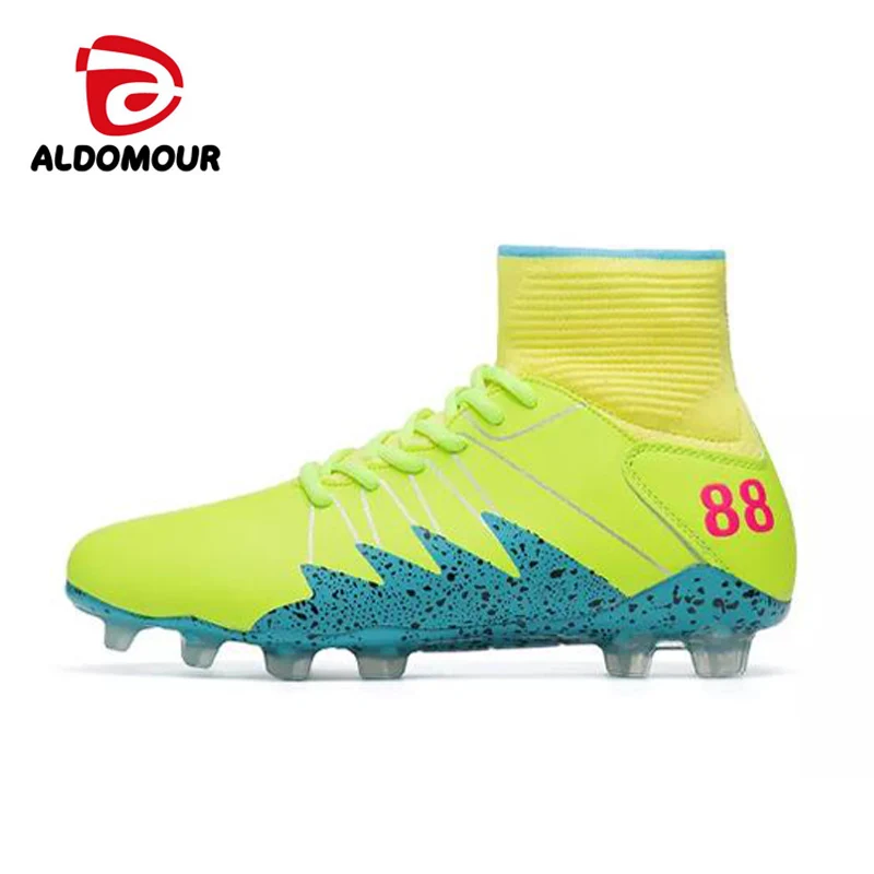 ALDOMOUR Size 39-45 Men High Ankle Football Boots Turf Cheap Indoor Soccer Shoes Sneakers zw