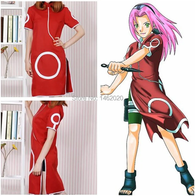 Аниме Наруто Харуно Сакура 1 го поколения косплей костюм cheongsam вышивка одежда