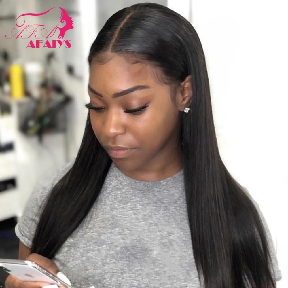 

AFAIYS 360 Lace Frontal Wigs Straight 150% Density Peruvian Remy Human Hair Long Lace Wigs Thick End Natural Color