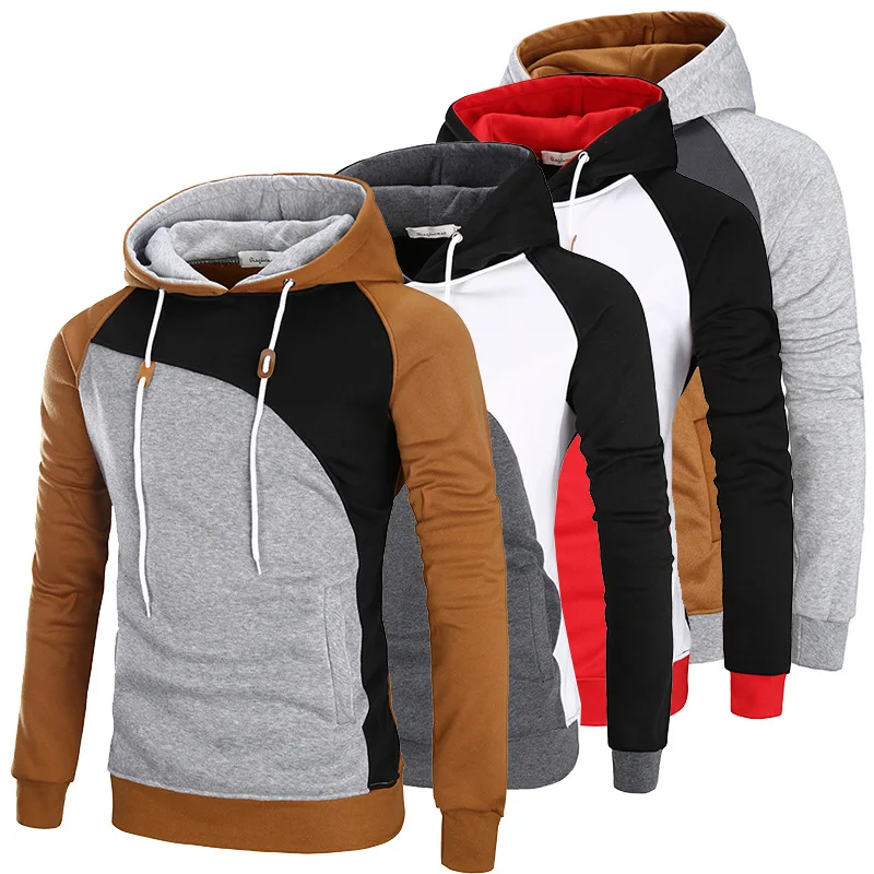 

Mens New Fashion Hooded Sweatshirts Multicolor Cut Sew Patchwork Colorblock Pullovers Hoodie Tops Raglan Sleeve Tracksuit 2019