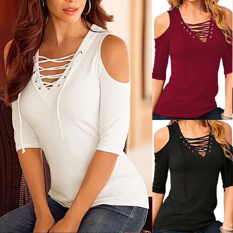 

Fashion Punk Rock Sexy V-Neck Casual Tee Shirt Femme Harajuku Blusa Plus Size Mujer 2017 Summer Women T shirt Top Brand Clothing