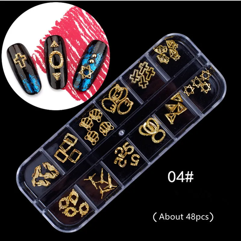 Золотой серебряный полый дизайн ногтей 3D украшения 12 сетки украшения для ногтей AB Стразы DIY камни маникюр Дизайн ногтей украшения - Цвет: 04
