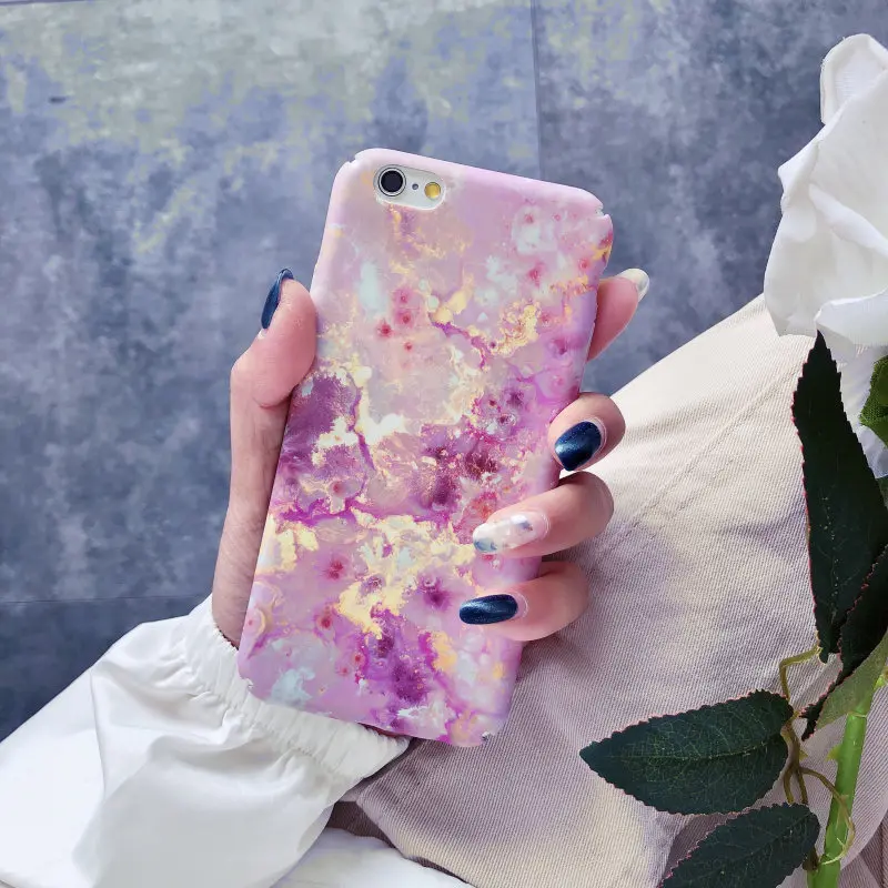 

Pink Marble Phone Cover For iphone 6 Plastic PC Clear Granite Stone Texture print For iphone X 7 6 6S 8 Plus Case Gift Fundas