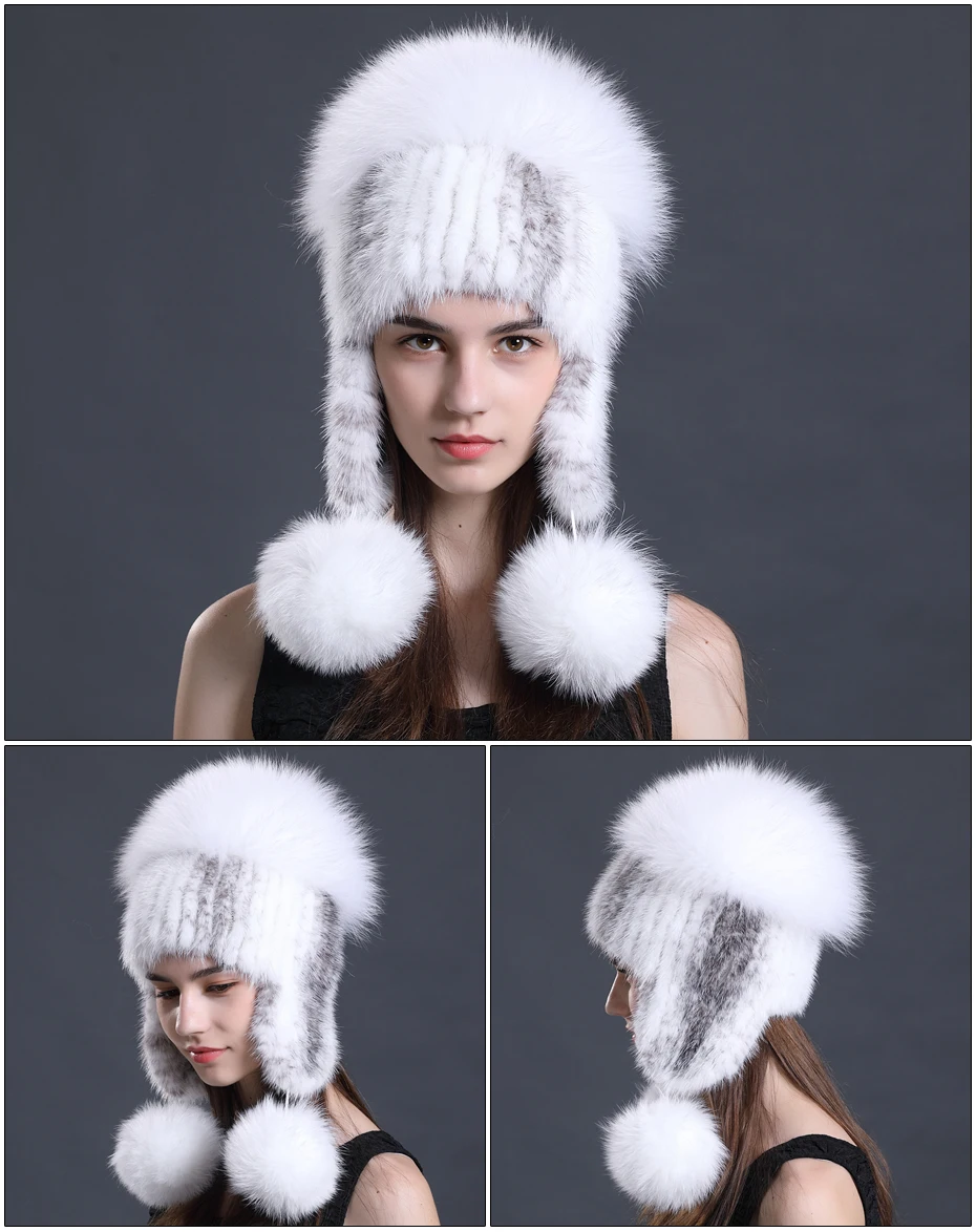 Новинка 2019 года натуральный норковый мех для женщин зимняя шапка вязаная шапка для женщин натуральным лисьим Мех животных шляпа бомбер