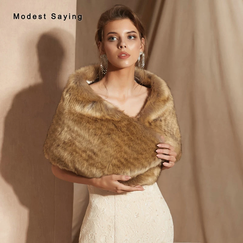 Chales de boda de piel sintética para mujer, chal de moda Formal, envolturas estolas de accesorios de boda, color marrón claro, novedad de 2019|Chaquetas de boda/Envolvente| - AliExpress