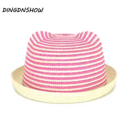 [DINGDNSHOW] 2019 Новая мода полосой пляж Floppy Защита от солнца соломенная шляпа уши мультфильм летние шапки для детей обувь девочек мальчико