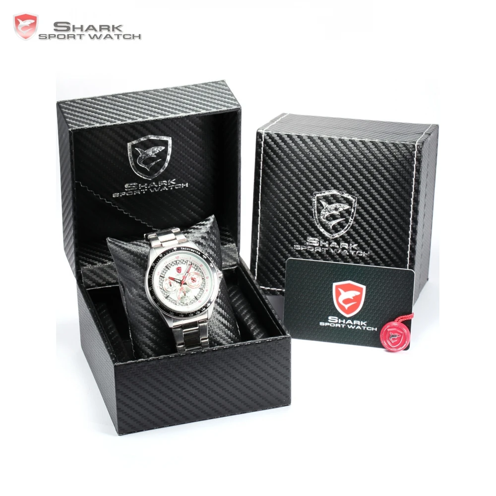 

Luxury Leather Box Bramble Shark Sport Watch 6 Hands Chronograph Tachymeter Quartz Stainless Steel Band Mens Watches / SH245-246