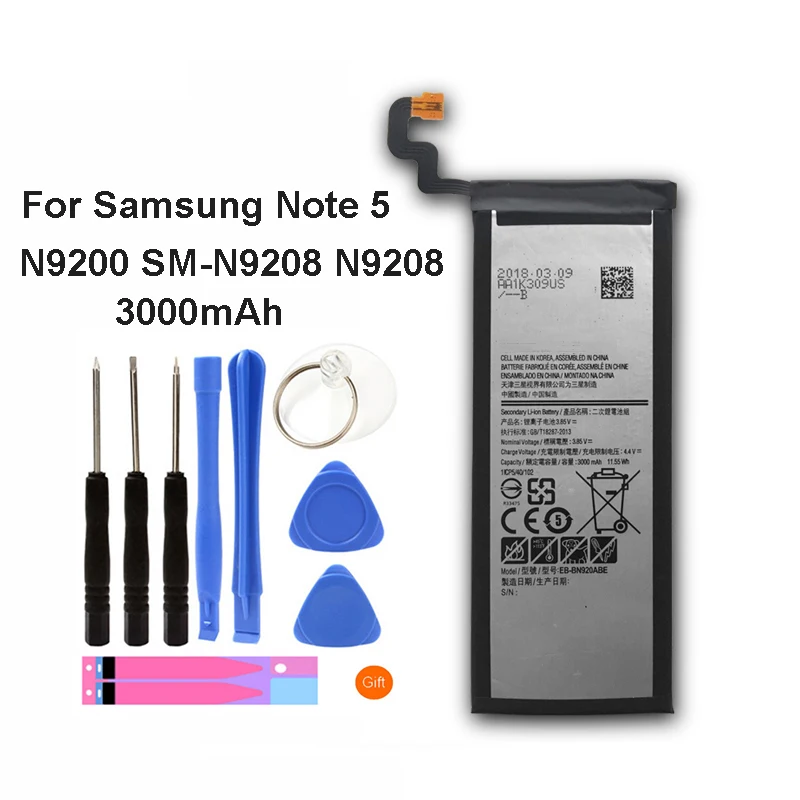 

Original EB-BN920ABE Battery For Galaxy Note 5 SM-N9208 Note5 N9208 N9200 N920t N920c 3000mAh