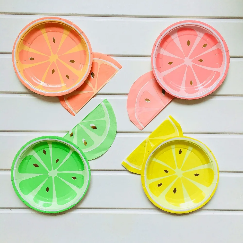 

8pcs 7-inch Citrus Fruit Paper Plate Party Tableware Set Supplies Wedding Birthday Party Decor Kids Adult Barbecue Picnic Napkin