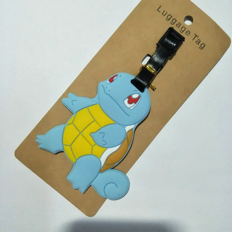 Anime Pokemon Gengar Pikachu PVC key chain Piplup Charmander Squirtle cute funny soft rubber luggage tag boarding pass bag tags