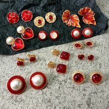 HUANZHI новые красные эмалированные глазурованные геометрические нерегулярные скрученный круг жемчужные опаловые камни золотые металлические серьги для женщин