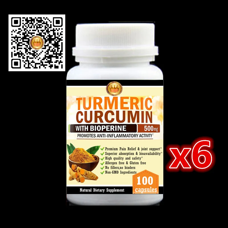 

6bottle 600pcs,Turmeric Root Extract Curcumin with Bioperine(Better absorption),Premium Pain Relief & Joint Support,black pepper