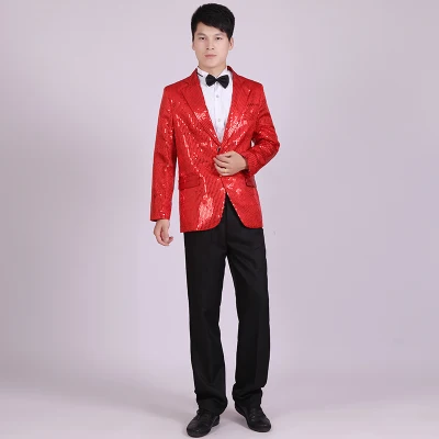 Paillette мужской мастер Блестки костюм Сценические костюмы мужской костюм для MC, ведущего певицы костюмы и блейзер шоу куртка - Цвет: Красный