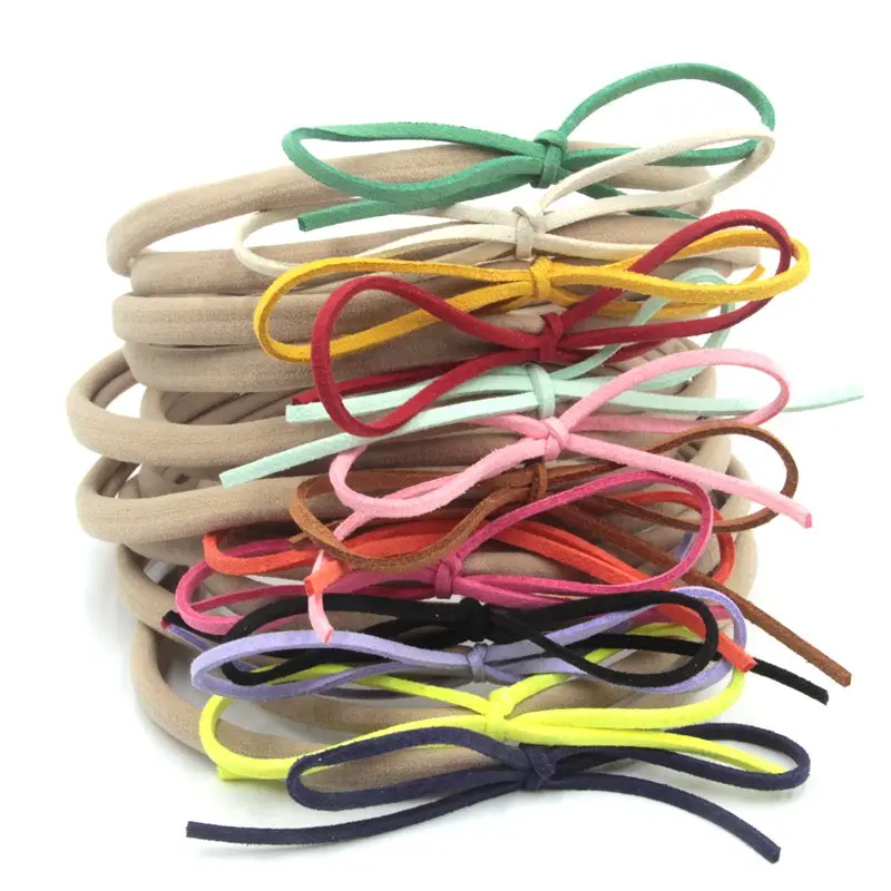 30Pcs/Lot New Faux Leather Bow Elastic Nylon Headband Knotted Hair Accessories Headwear Wholesale |