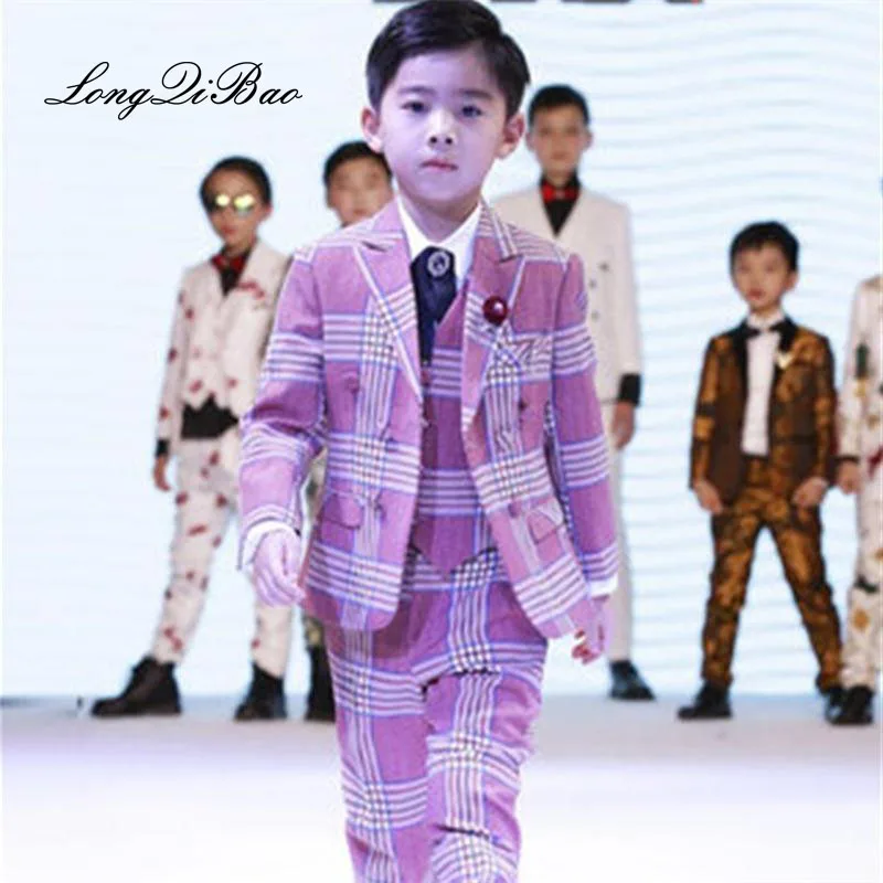 

High quality boy suit jacket set three-piece 2018 spring new Korean version of the big boy flower girl dress boy suit show