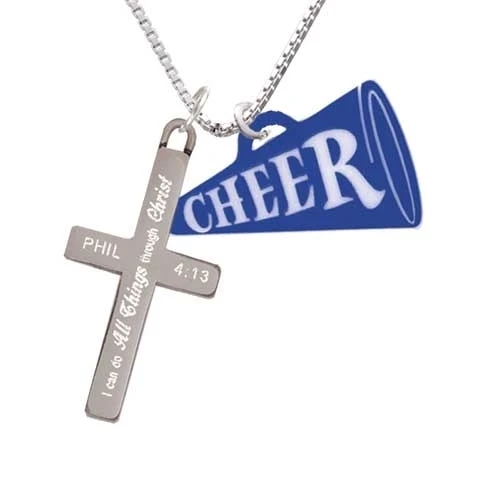 Acrylic 1.25 Royal Blue Cheer Megaphone - I Can Do All Things - Cross Necklace (1)