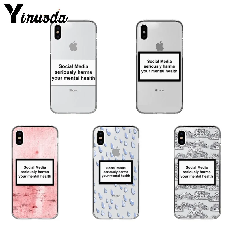 

Yinuoda Social Media seriously harms your mental Pattern TPU Soft Case for iPhone X XS XR XSMax 6 6S 7 7plus 8 8Plus Xs 5 5s