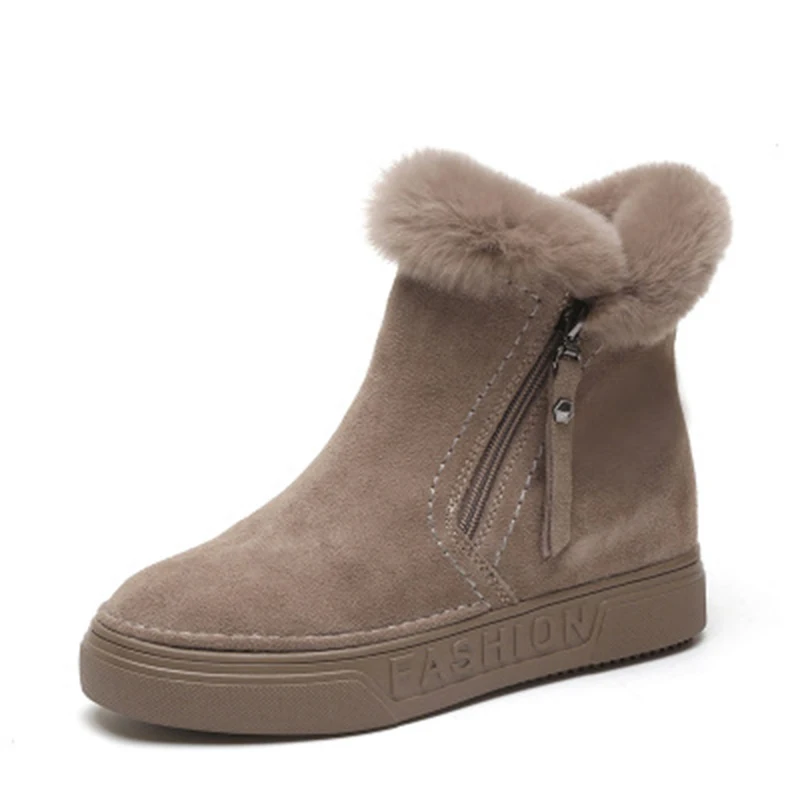 

Winter Women Boots Female Shoes Woman rabbit Fur Warm Fashion Thick bottom Ankle Boots For Women Khaki Black Snow Boots