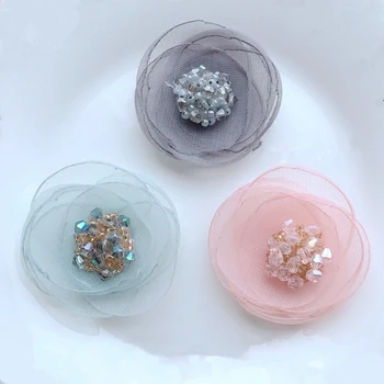 

10 gold 3D flower, blue rosette flowers, embroidered lace patches, appliques for headpiece, shoes, handmade flowers