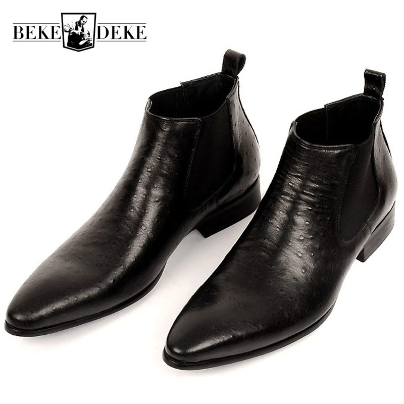 Botines piel auténtica para hombre, zapatos de vestir, de punta estrecha, color marrón y negro, Chelsea, 37 44|Botinas| - AliExpress