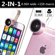 2in1 клип-на HD объектив Kit 0.36X Широкий формат 15X макро телефон Объективы для фотокамер для samsung Galaxy S3 S4 S5 S6 S7 edge Plus note 2 3 4 5 7