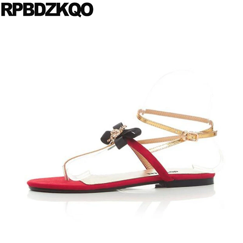приукрашенный T ремешок пчела красный сандалии Slingback плеть день отдыха каваи