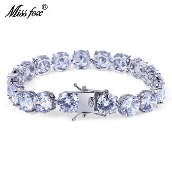 

MISSFOX Hiphop 10mm Huge CZ Diamond Chain God Cool Christmas Minimalism Gifts For Men's Bangles Cuban 18K Gold Plated Bracelet