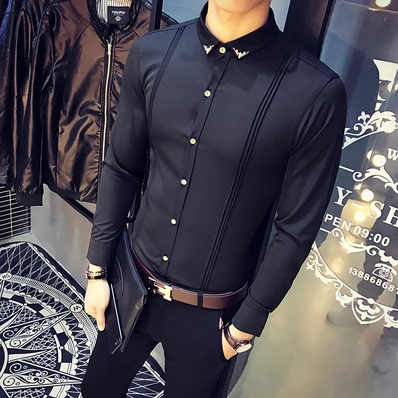 Camisa Masculina осенью мужской смокинг рубашки с длинным рукавом Slim Fit Бизнес Повседневная рубашка Для мужчин модные однотонные вечерние рубашки Для мужчин