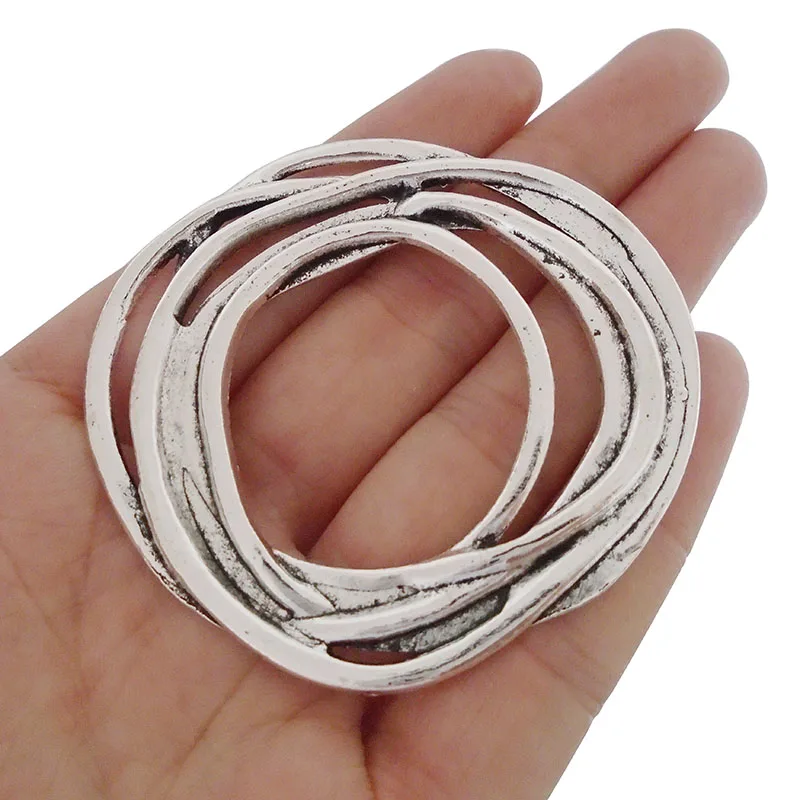 

3 x Antique Silver Hollow Open Large Irregular Round Circles Charms Pendants for Necklace Jewelry Making Findings 63x60mm
