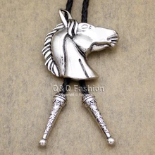 Винтажный серебряный Бронко голова лошади линия танец Родео Юго-Западный ковбойский галстук «боло» ювелирные изделия для мужчин подарок