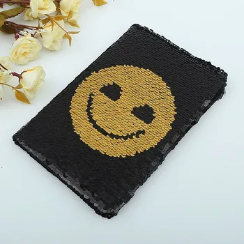 

Smiley Face Sequins Diary Notebook for Student Glitter Notepad School Office Writing Stationery DIY Notebooks A5 Birthday Gift