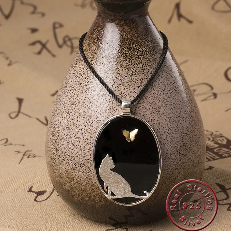 Amxiu модное ожерелье с подвеской из серебра 925 пробы двухцветное кошкой бабочкой