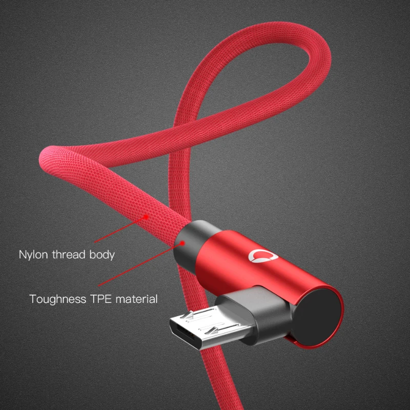 PZOZ المصغّر usb كابل شاحن سريع المصغّر usb بيانات الشحن 90 درجة الهاتف المحمول الحبل سلك كابل ل Xiaomi Redmi ملاحظة 5 برو 4