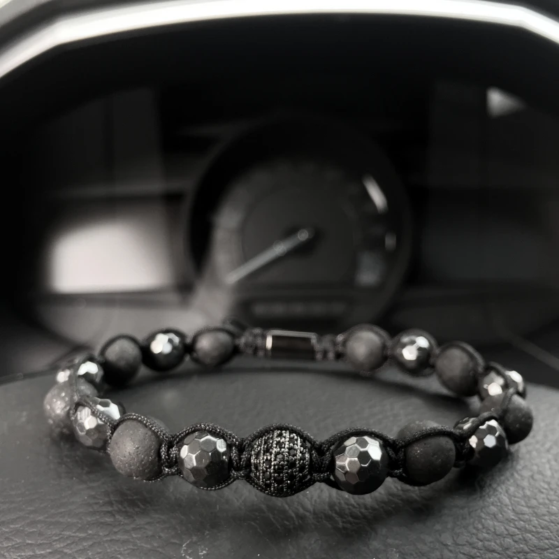 Mcllroy CZ Ball Beads Braiding Macrame Men Bracelet for Men Jewelry Natural Lava Stone Beads Charm Bracelets & Bangles