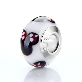 

High Quality Cute Minnie Murano Glass Beads Fit Original WST Silver Plated Charm Bracelet Pendant DIY Jewelry Making