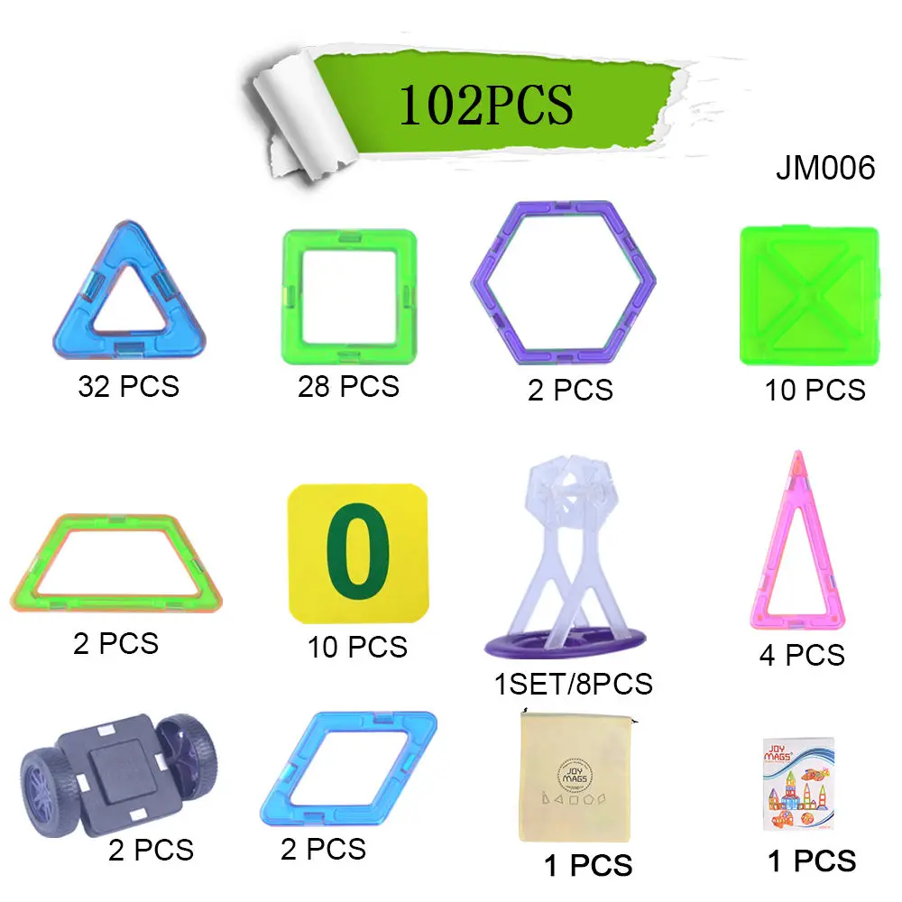 SuSenGo Большой размер 34/68/89/149 шт. Магнитный конструктор Наборы 3D Строительная модель игрушка с колеса с принтом «машинка» для маленьких детей, начинающих ходить, развивающие подарок - Цвет: 102Pcs