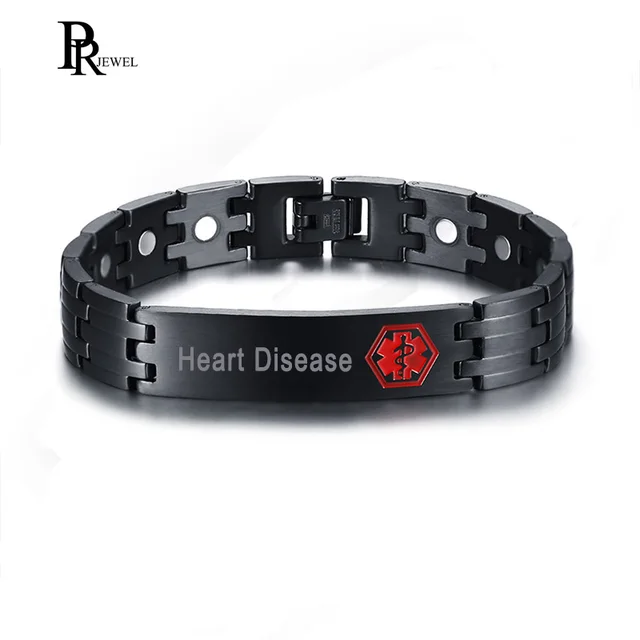 Free Engraving Energy Magnetic Bracelet For Men Black Stainless Free Engraving Energy Magnetic Bracelet For Men Black Stainless Steel Chain Engraved Medical Alert Symbol 8 3