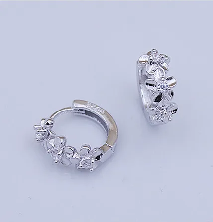 Top Quality 925 Sterling Silver Earrings For Women Jewelry Fashion Zircon Flower Hoop Earrings Girls Princess Accessories Charm