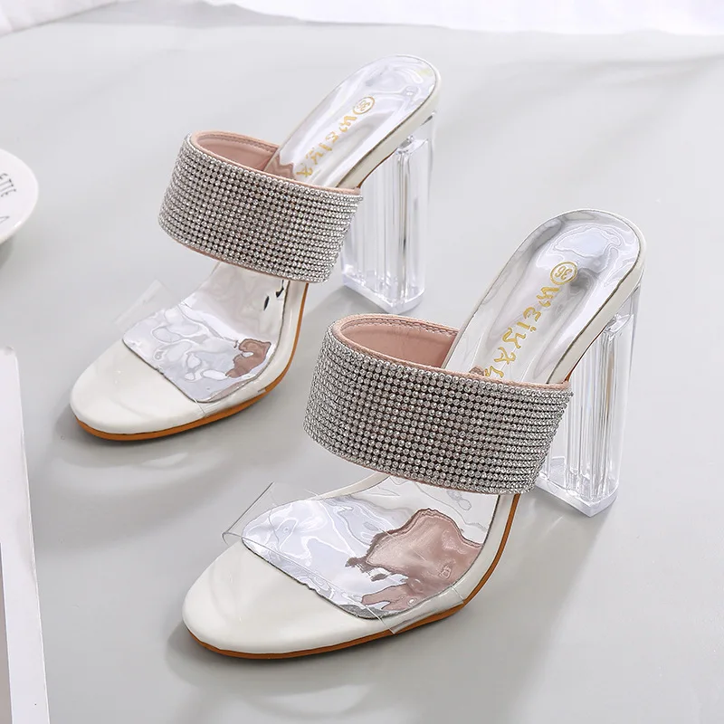 

Slides Slippers Heels Square heel Women Shoes 2019 Jelly Flip Flops Sliders High Transparent New Summer Glitter Rubber Scandals